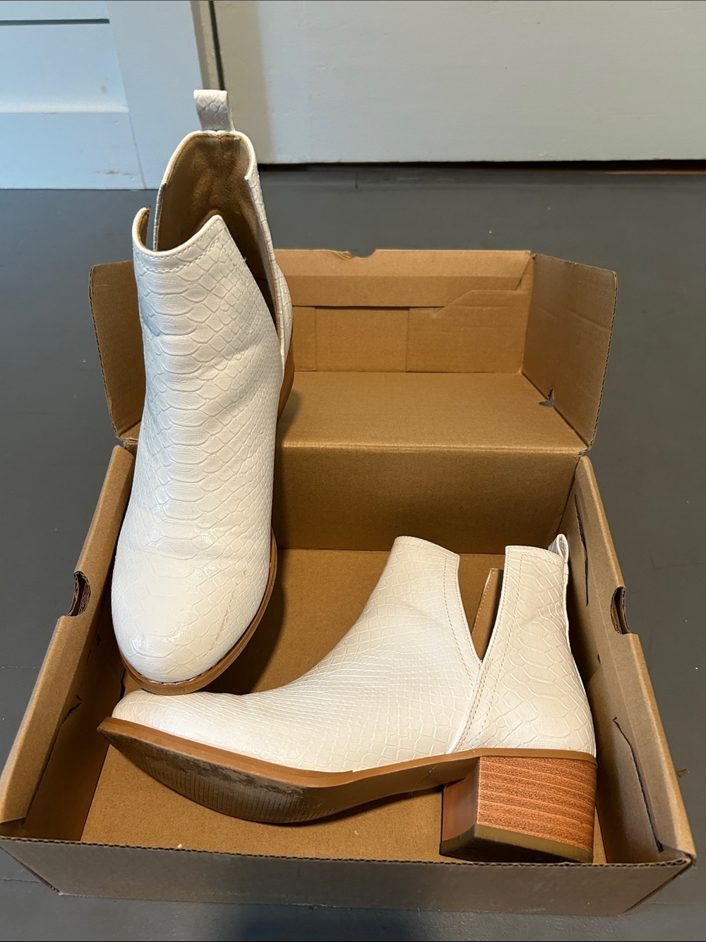 White Textured Chelsea Booties with Block Heel